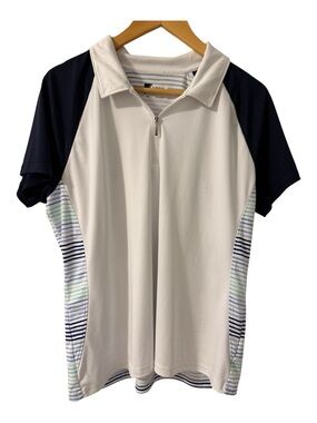 IZOD Golf Women’s XXL Quarter Zip Golf Polo Shirt White Navy Blue Stripe